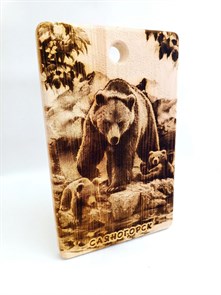 Доска  Кедр 28,5*18см Саяногорск Медведица с медвежатами у реки